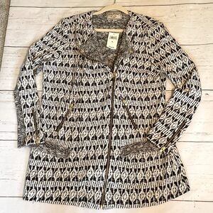 Lucky Brand Black And White Patterned Jacket with Zipper Details, size XL, NWT
